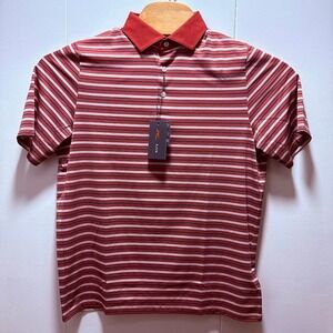 Kjus Men Luis Multi Stripe Polo SS Red White Golf Shirt Size 50 Medium NEW